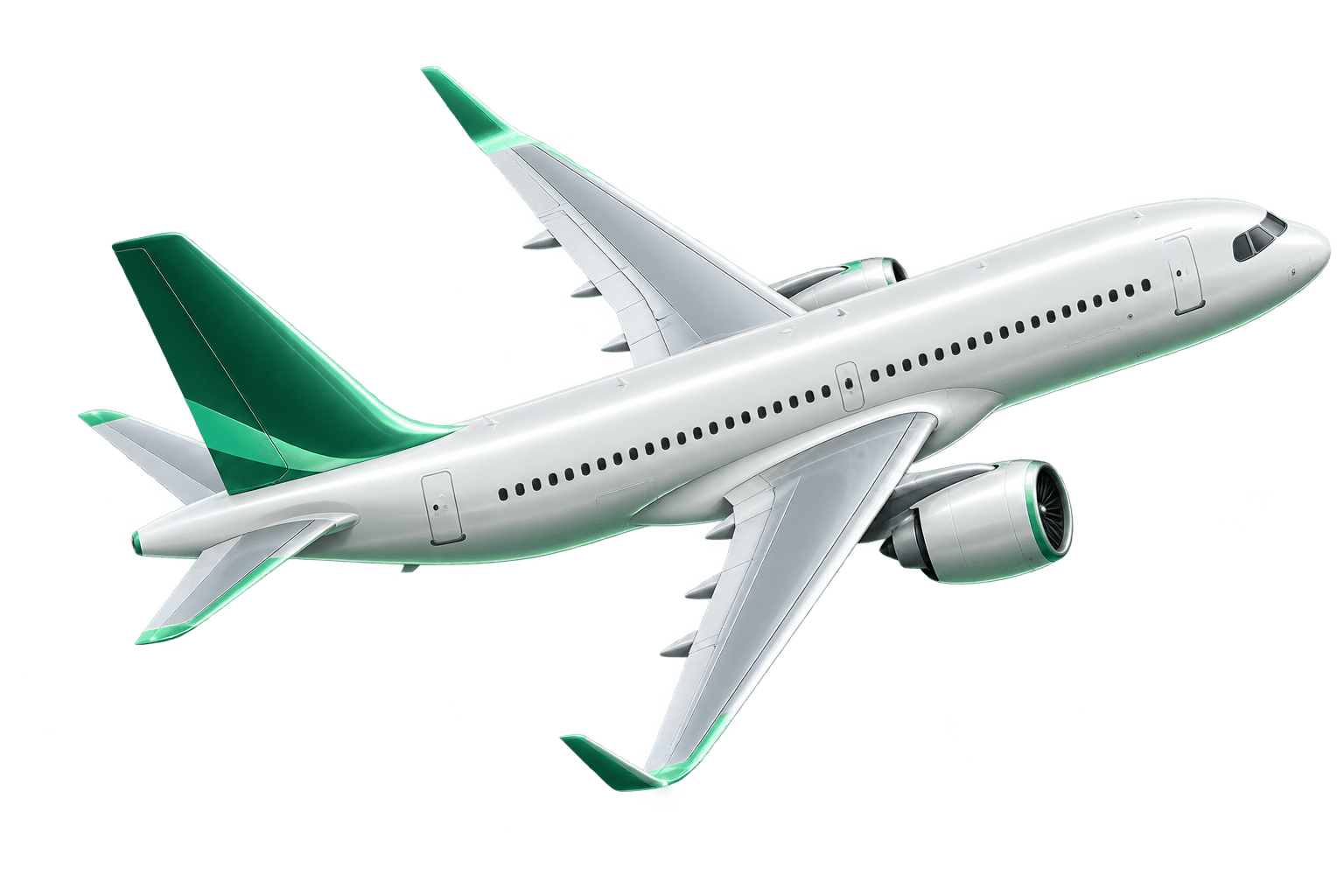 Silver aircraft with a mint green tail